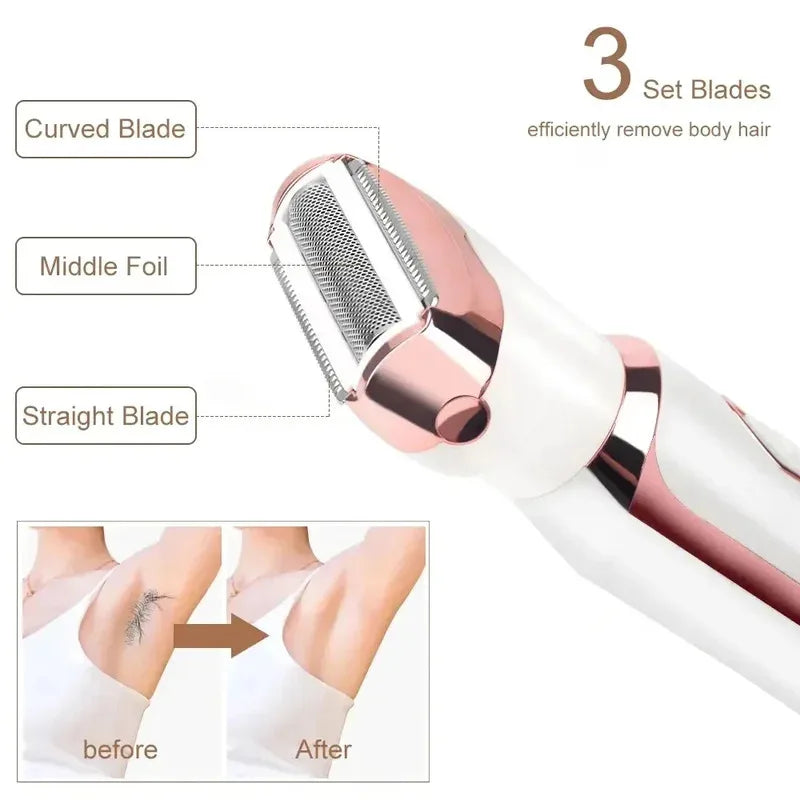 4 in 1 Electric Epilator Bikini Eyebrow Nose Women Lady Facial Hair Removal Trimmer Face Body Painless Female Shaver Depilator Noventix