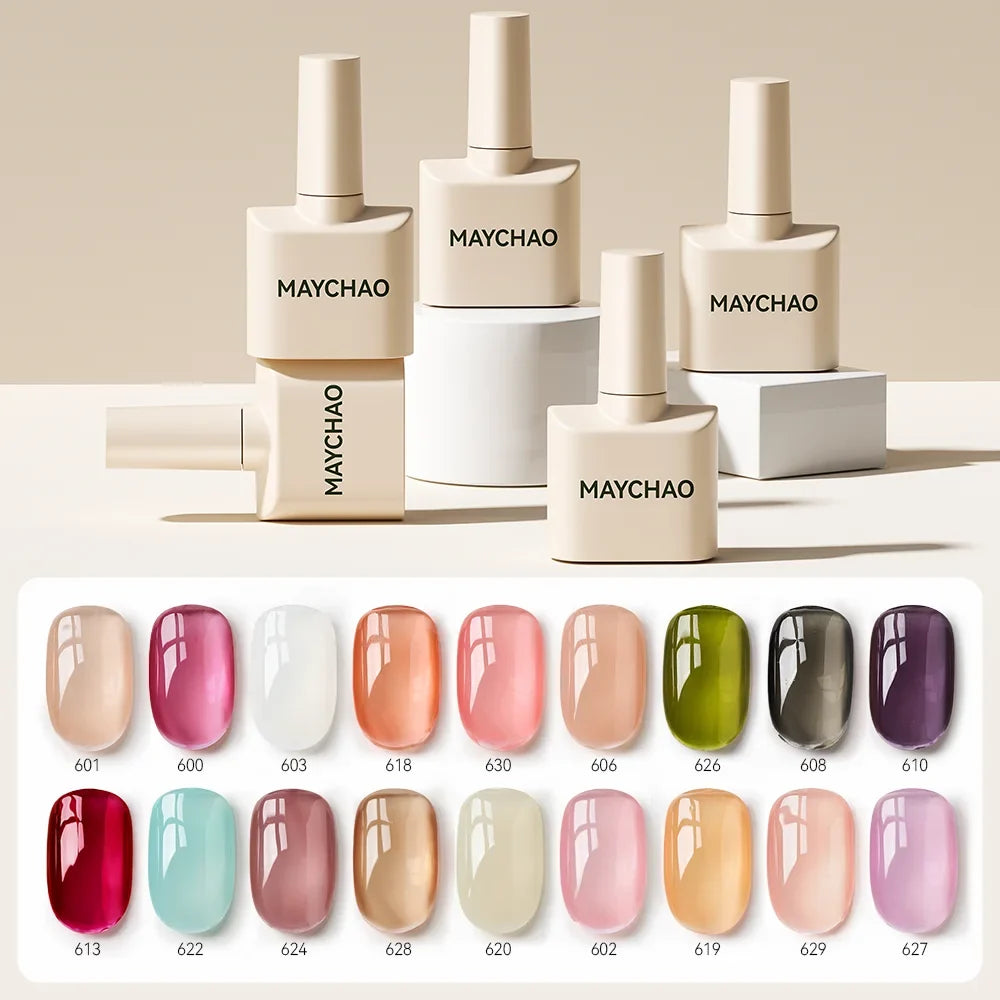 MAYCHAO 12ml Jelly Gel Nail Polish Semi Permanent Top Coat Soak Off UV LED Gel Art Nail Varnish Manicure Long Lasting Nail Gel Blushimmer