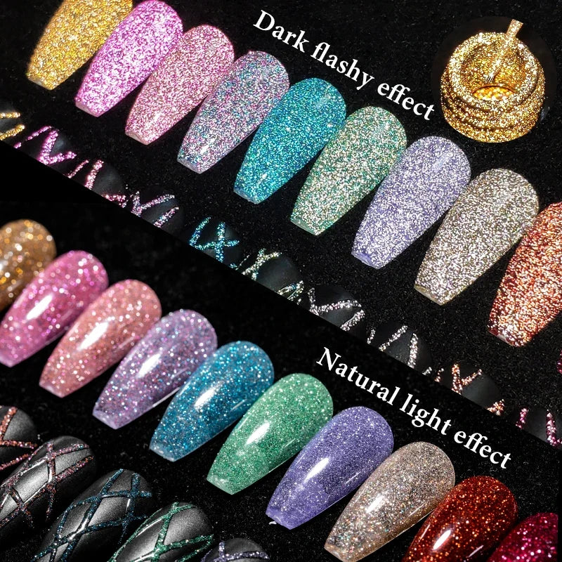 2/4/6pcs Reflective Glitter Liner Gel Nail Polish Set Pull Line Graffiti Painting Stripe DIY French Nails Design Painting Gel Blushimmer