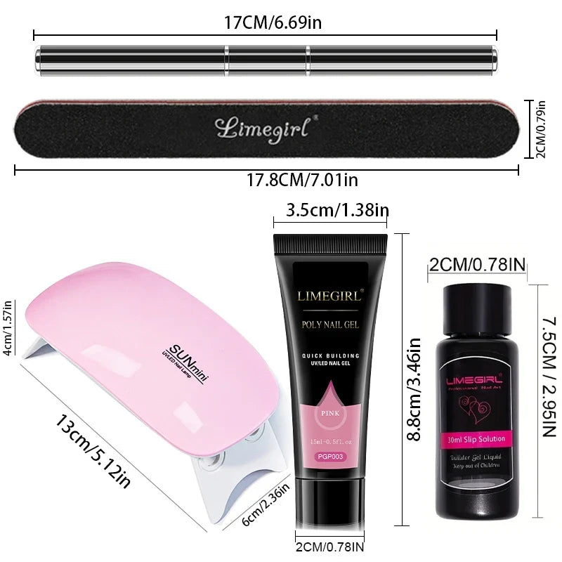 limegirl 15ml Extension Nail Gel Set 6W LED Lamp Full Manicure Set Finger Extend Mold Nail Kit All For Quick Extension Tool Kit Blushimmer