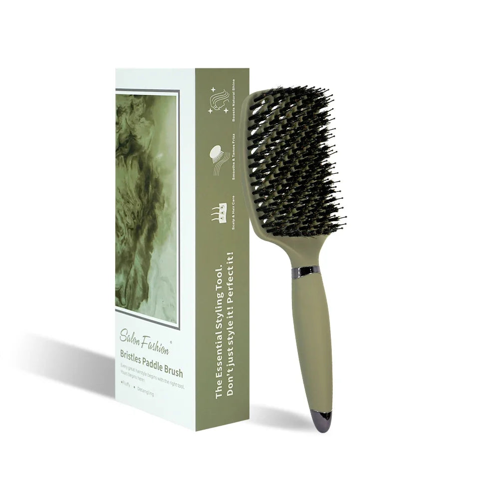 1PC Boar Bristle Detangling Hair Comb Hollow Out Hair Brush Anti-Static Scalp Massage Hairbrush Salon Styling Tools For Gifting Silcy Skin
