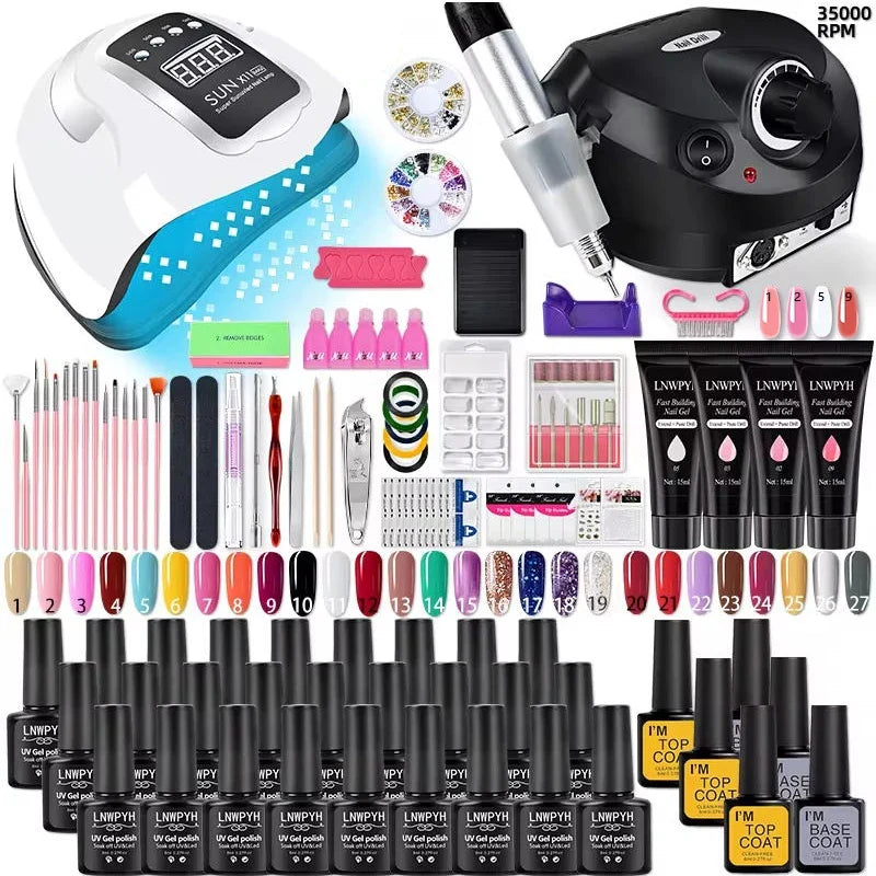 Nail Polish Kit Acrylic Nail Kit Poly Nail Gel Set With Nail Lamp Nails Extension Glitter Gel UV Building Gel Manicure Tools Set Blushimmer