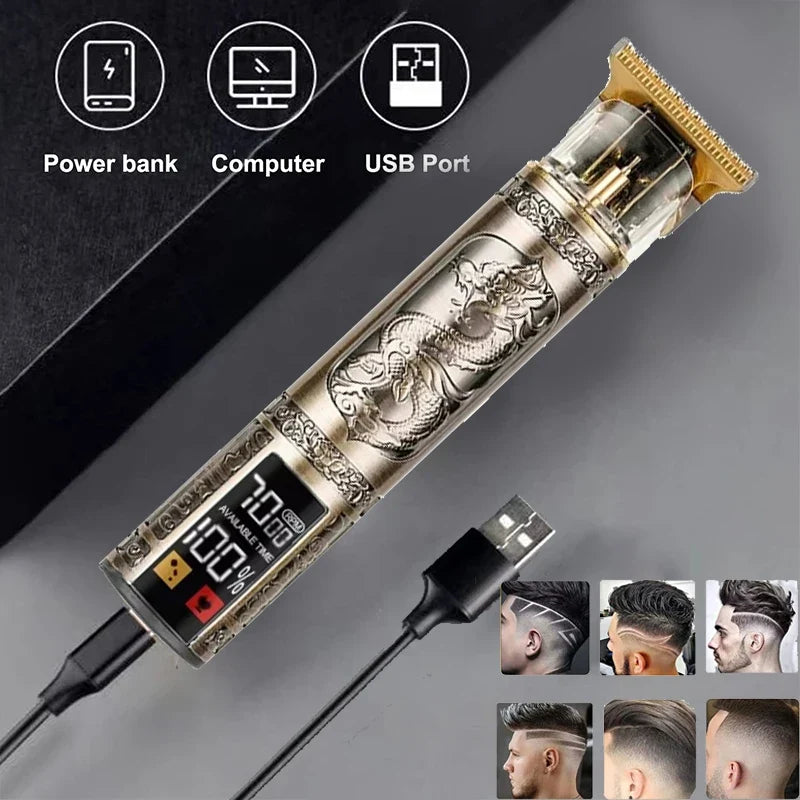 Men's Vintage Hair Trimmer T9 Carving Rechargeable Barber Electric Professional Hair Clipper Beard Trimmer/Metal Haircut Clipper Noventix