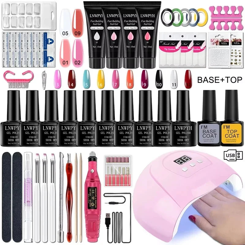 Gel Nail Polish Kit With UV Nail Lamp Electric Nail Drill Machine Soak OFF Gel Nail Kit Base&Top Coat Gel Polish Nail Tool Set Blushimmer