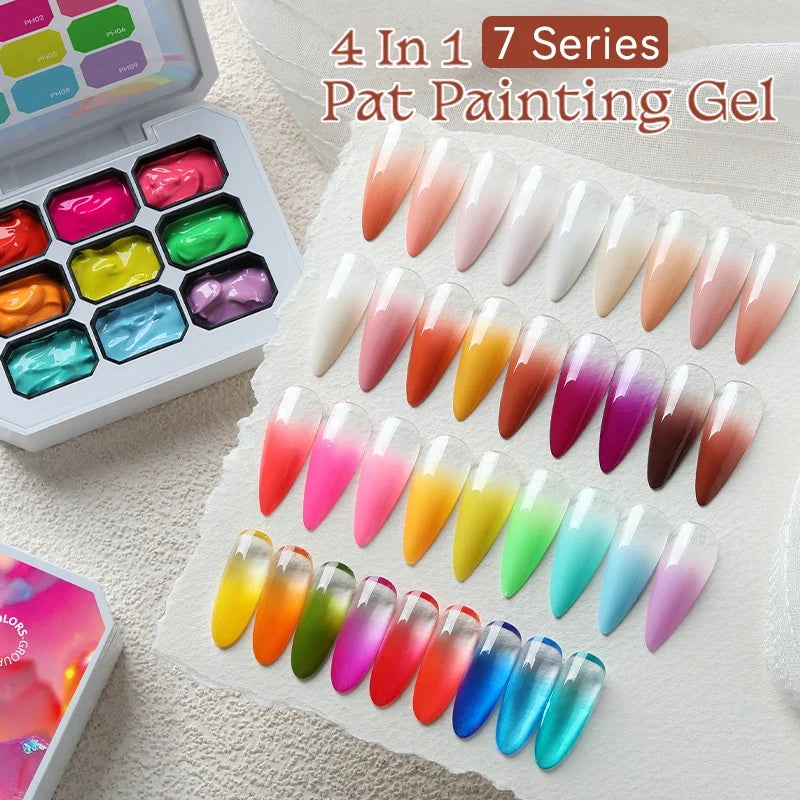 UR SUGAR 9 Colors Gradient Painting Gel Nail Art Gradient Color DIY Design Gel 4 In 1 Used For Gradient Nail Stamping Pattern Blushimmer