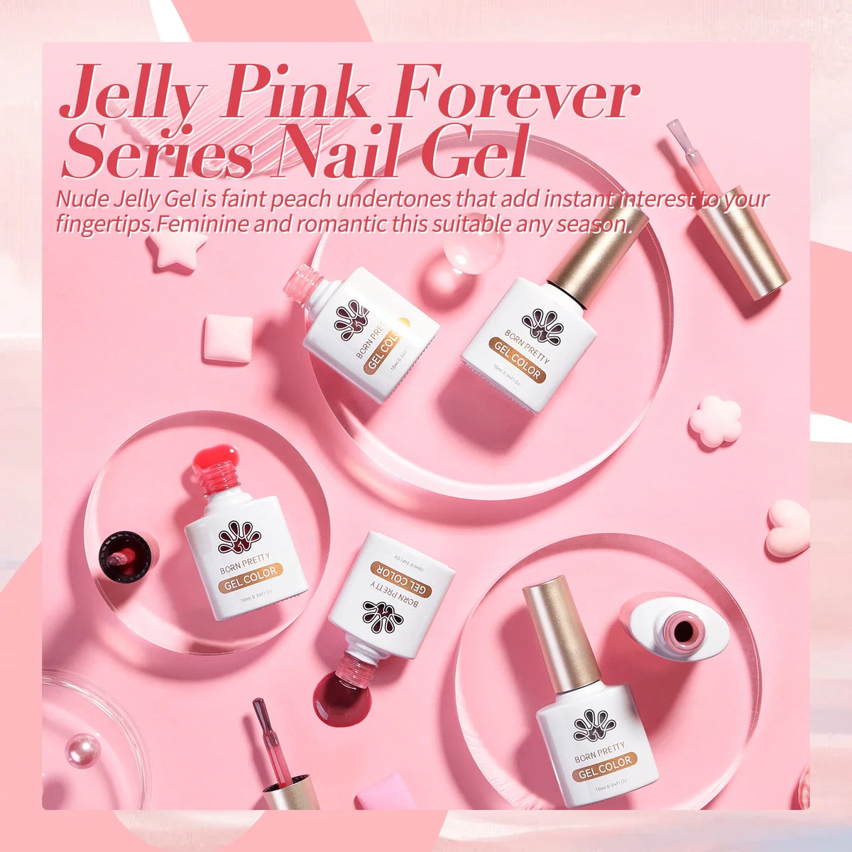 BORN PRETTY Jelly Nude Gel Nail Polish 10ml Light Pink Peach Translucent Color UV Light Cure Gel Varnish Nail Art DIY at Home Blushimmer