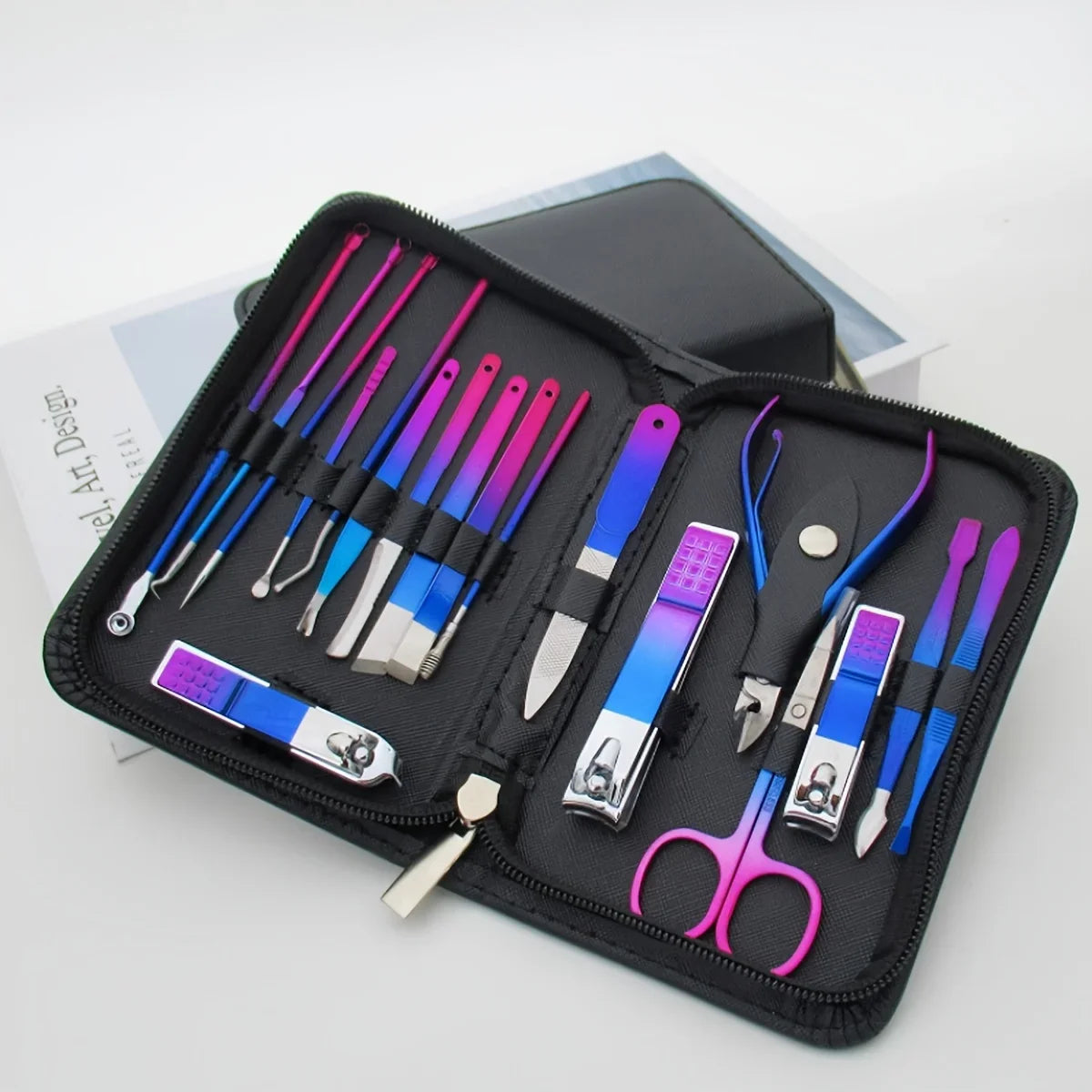9-18pcs Set Professional Stainless Steel Manicure & Pedicure Kit Precision Nail Care with Travel Case with Nail Clipper Scissor Blushimmer