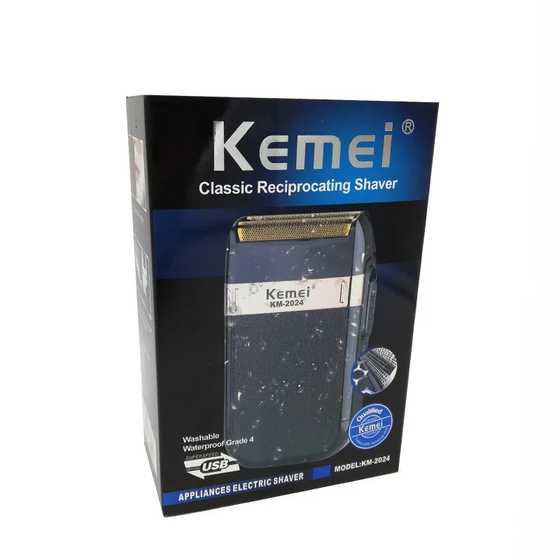 Kemei Twin Blade Waterproof Reciprocating Cordless Razor USB Rechargeable Shaving Machine Electric Shaver for Men Barber Trimmer Noventix