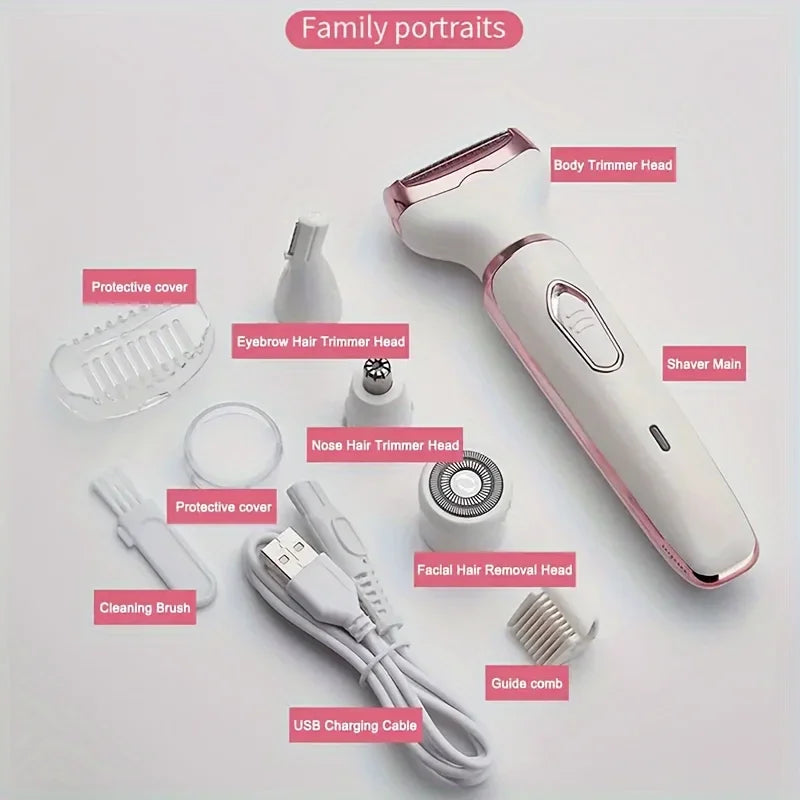 4-in-1 ladies 'multifunctional electric hair remover set Ladies bikini trimmer USB charging eyebrows nose hair face leg portable Noventix
