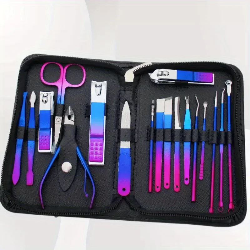 9-18pcs Set Professional Stainless Steel Manicure & Pedicure Kit Precision Nail Care with Travel Case with Nail Clipper Scissor Blushimmer