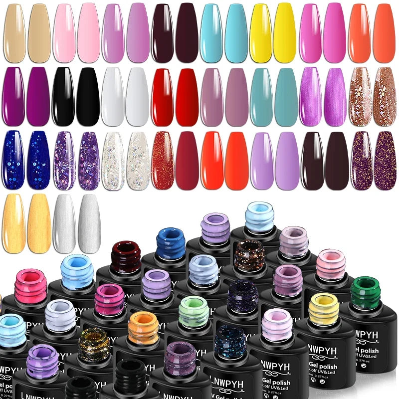 LNWPYH Gel Nail Polish Set Nail Gel Kit 26 Color Semi Permanent UV Led Gel Varnish Soak Off Nail Lacquers Base Coat Top Coat Kit Blushimmer