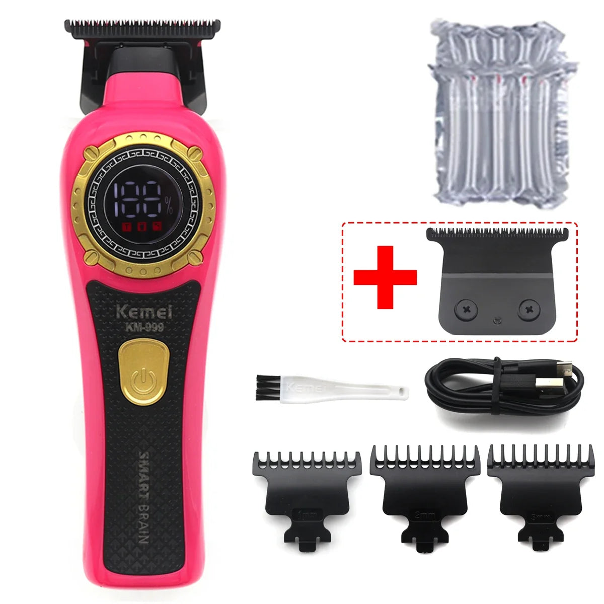 Kemei DLC T-Blade Zero Gapped LED Display Cordless USB Professional Hair Clipper Finishing Machine KM-999 Hair Trimmer for Men Noventix