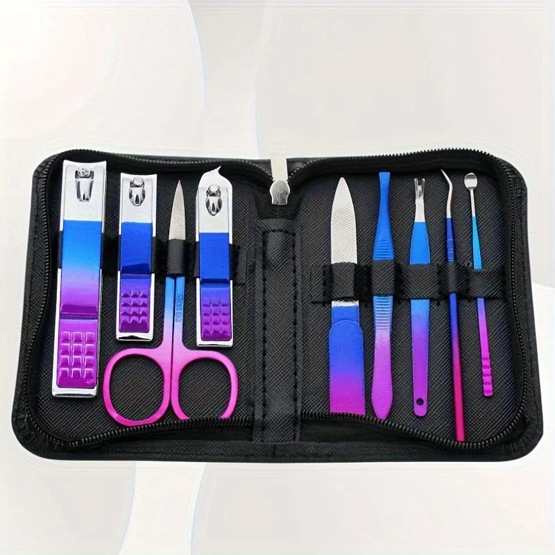 9-18pcs Set Professional Stainless Steel Manicure & Pedicure Kit Precision Nail Care with Travel Case with Nail Clipper Scissor Blushimmer