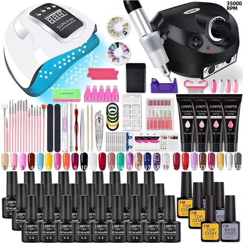 Nail Polish Kit Acrylic Nail Kit Poly Nail Gel Set With Nail Lamp Nails Extension Glitter Gel UV Building Gel Manicure Tools Set Blushimmer