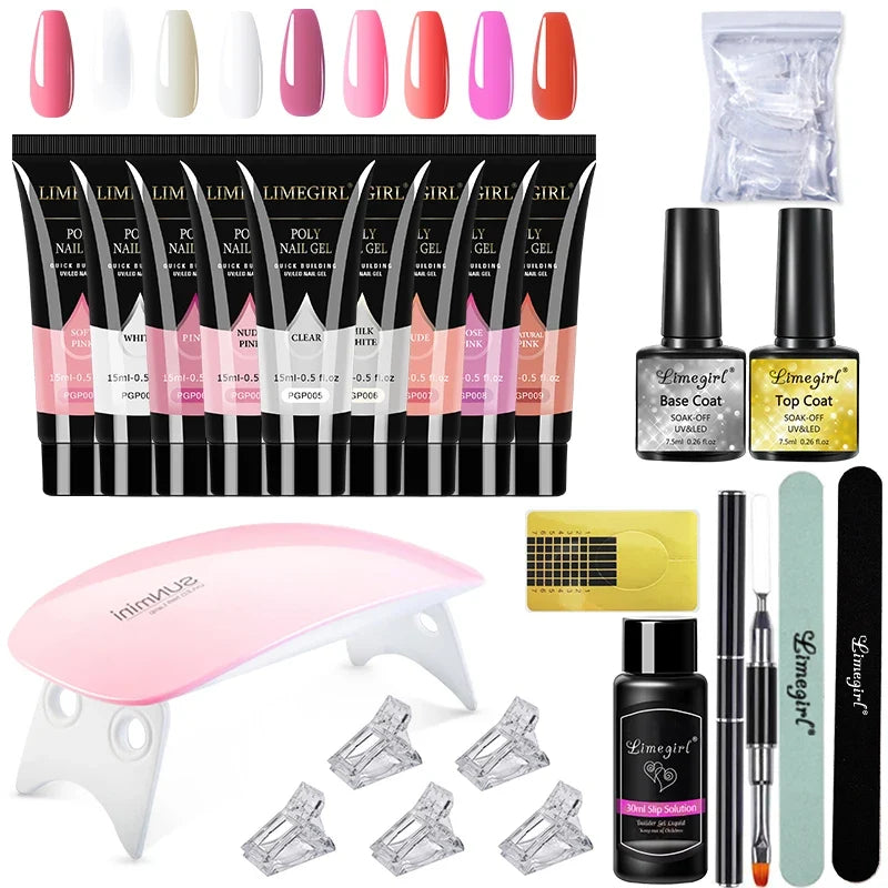 limegirl 15ml Extension Nail Gel Set 6W LED Lamp Full Manicure Set Finger Extend Mold Nail Kit All For Quick Extension Tool Kit Blushimmer