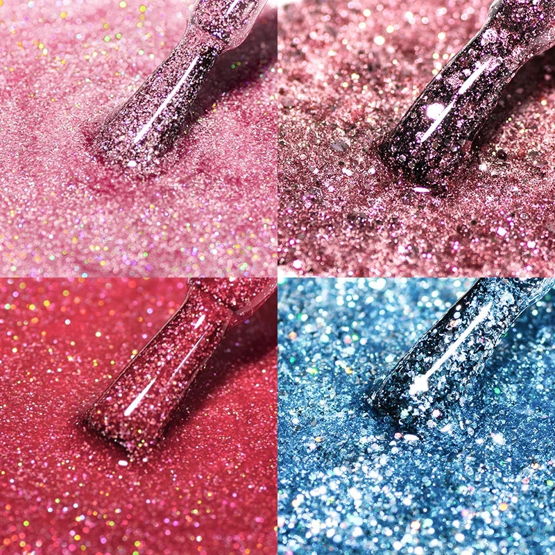Mtssii 6PCS/Set Pink Glitter Gel Nail Polish Set Sequins Semi Permanent Base Matte Top Coat Soak Off LED UV Nail Art Gel Varnish Blushimmer