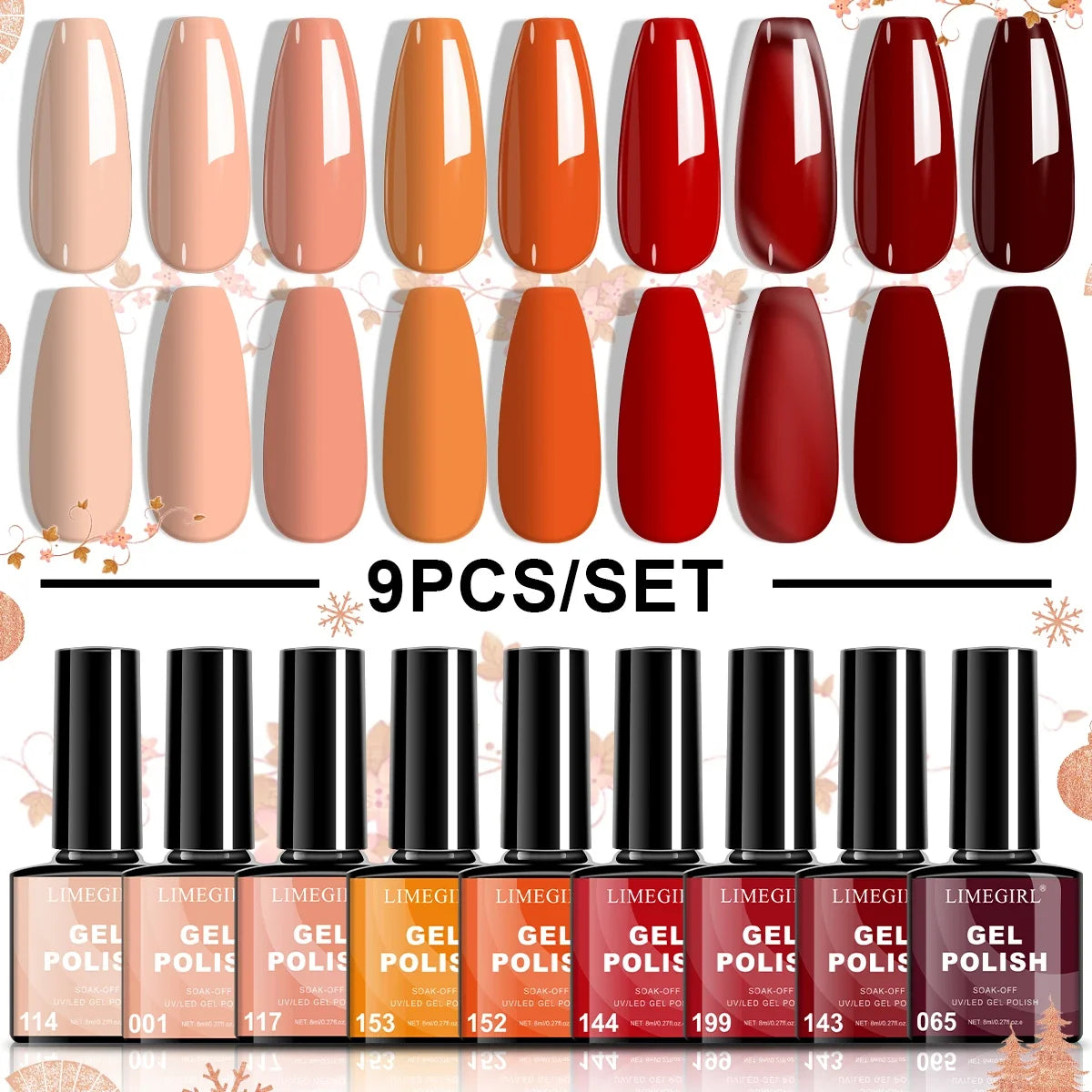 LIMEGIRL 9 Color Gel Nail Polish Set Macaron Color UV LED Soaking Semi-Permanent Gel Varn for Beginners Nail Art Design Gel Kit Blushimmer