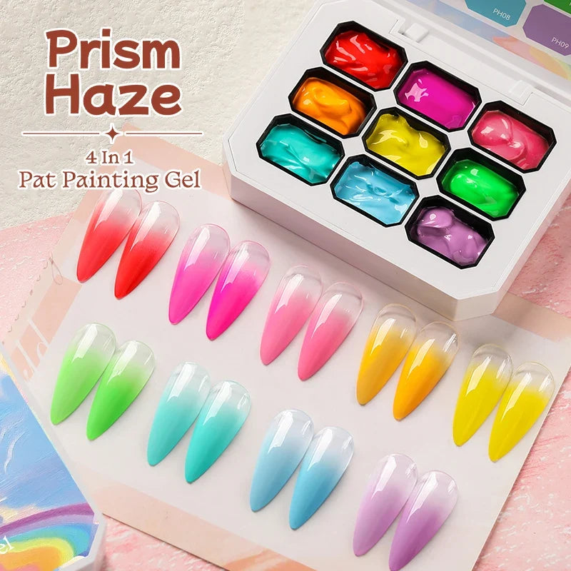 UR SUGAR 9 Colors Gradient Painting Gel Nail Art Gradient Color DIY Design Gel 4 In 1 Used For Gradient Nail Stamping Pattern Blushimmer