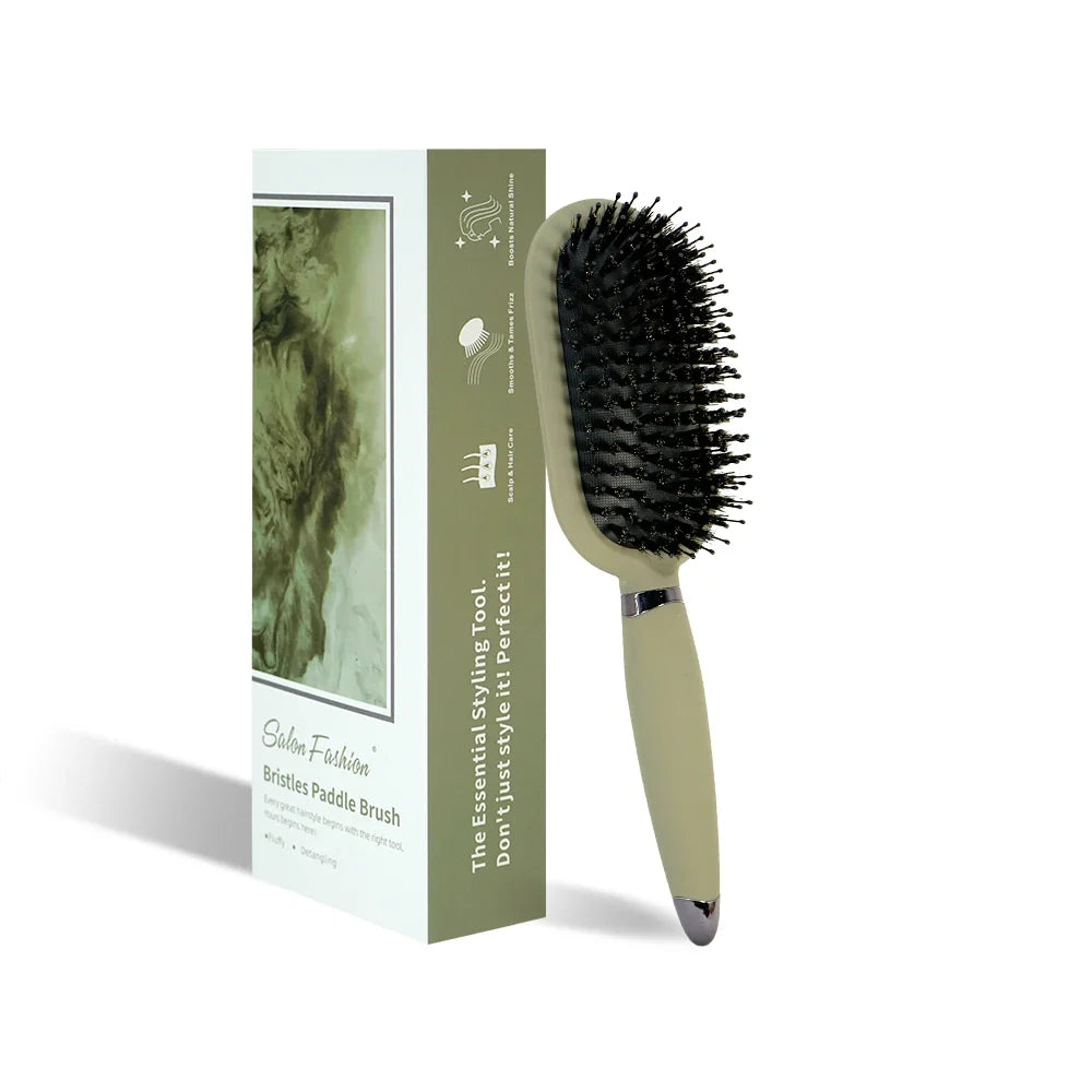 1PC Boar Bristle Detangling Hair Comb Hollow Out Hair Brush Anti-Static Scalp Massage Hairbrush Salon Styling Tools For Gifting Silcy Skin