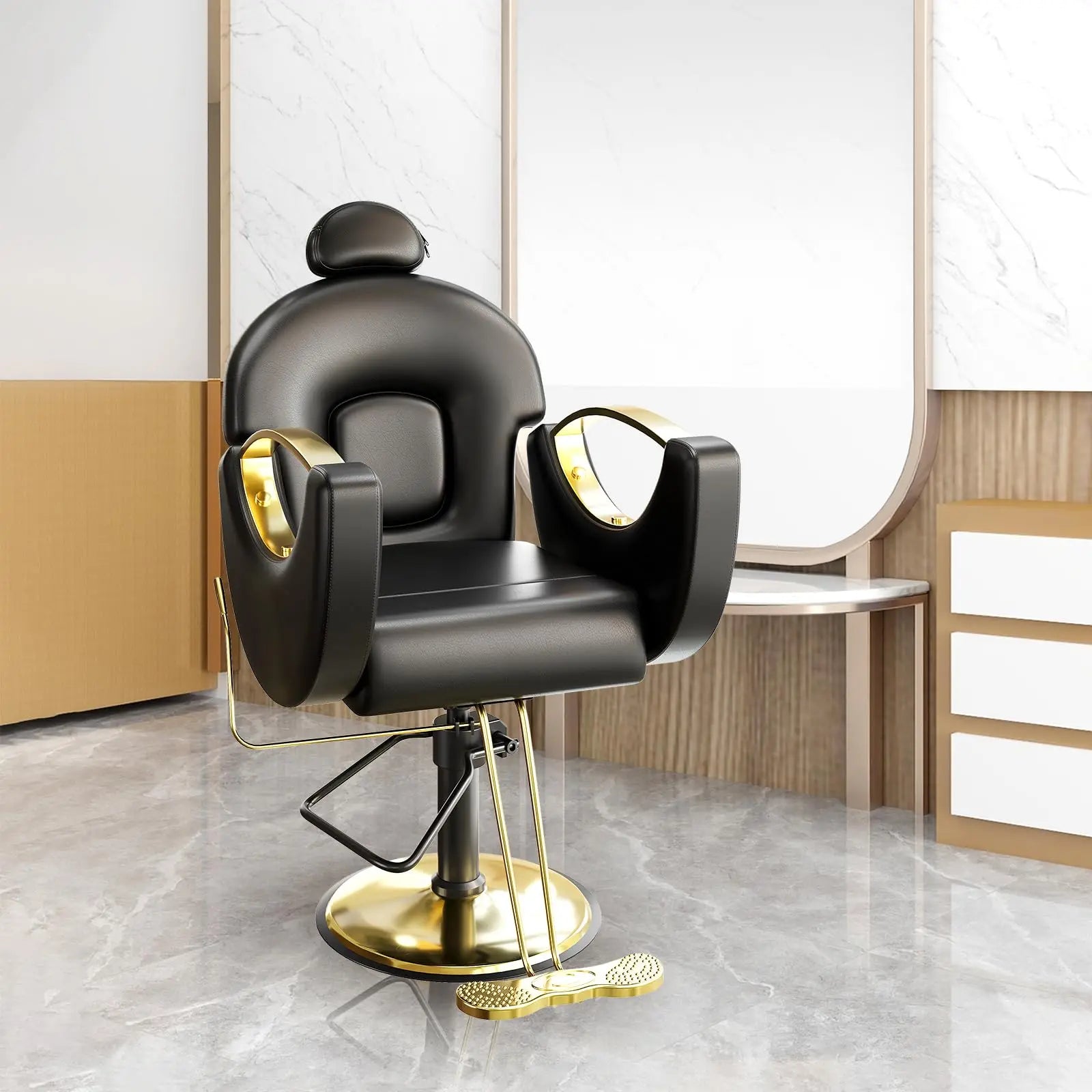 Commercial Barber Chair Reclining & 360° Swivel, Heavy Duty Hydraulic Salon Chair With Adjustable Height For Haircut Shampoo Vivalo