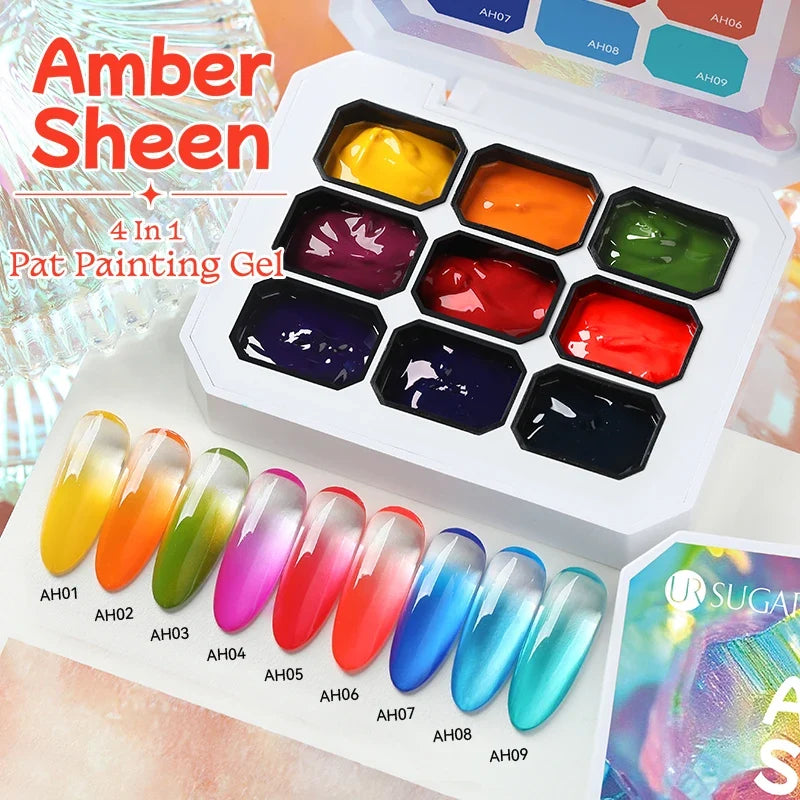UR SUGAR 9 Colors Gradient Painting Gel Nail Art Gradient Color DIY Design Gel 4 In 1 Used For Gradient Nail Stamping Pattern Blushimmer