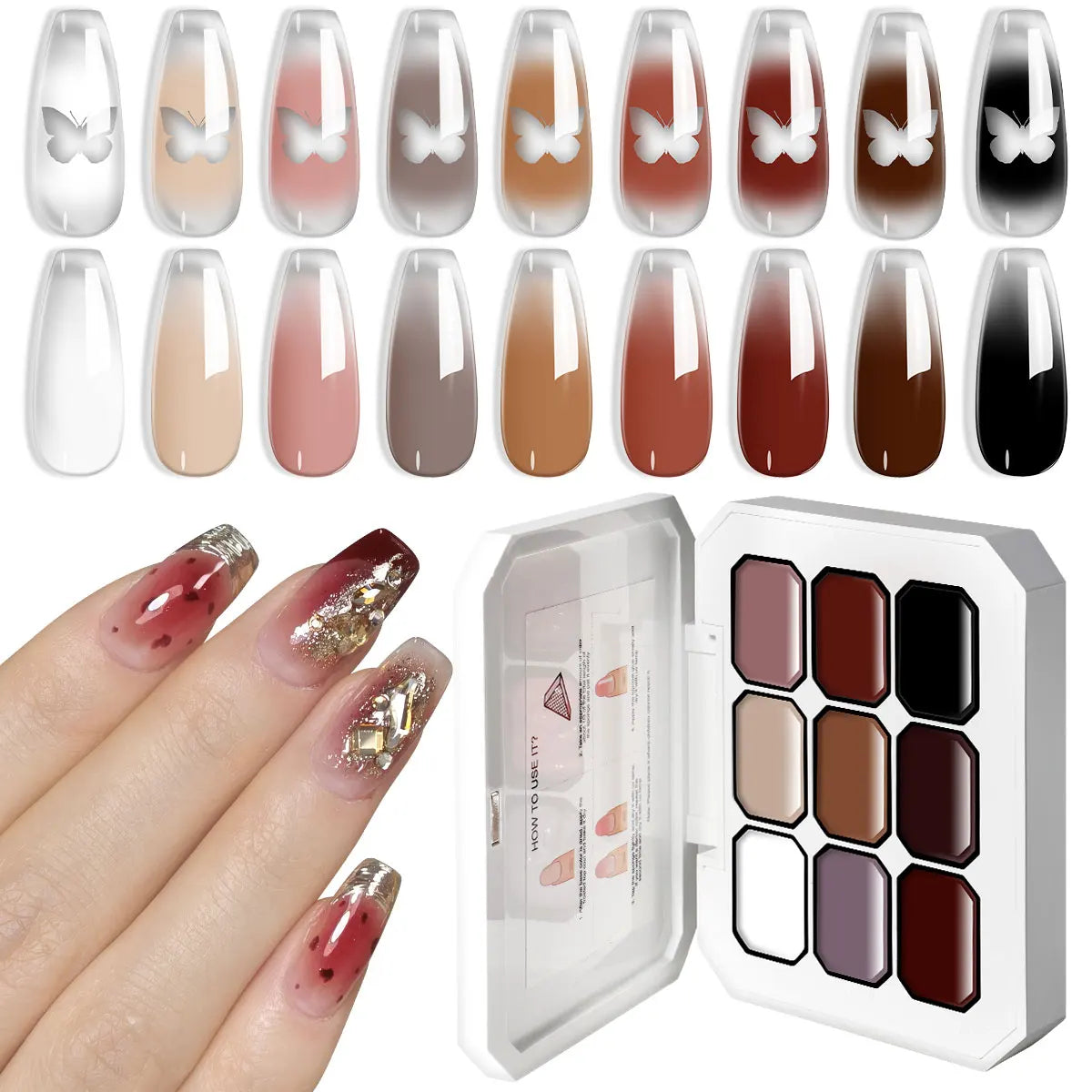 LIMEGIRL 9 Color Gradient Painting Gel Nail Art Gradient Color DIY Design Gel Quick Flower Paint Engraving Gel Nail Polish Blushimmer