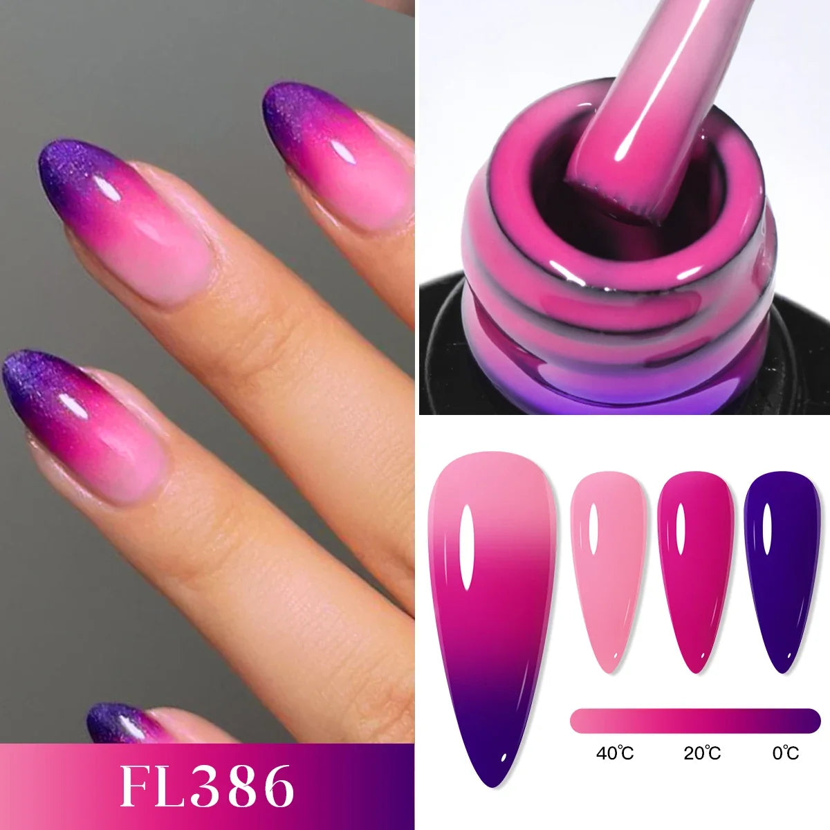 FOUR LILY 7ml Thermal Nail Gel Polish 3 Colors Changing Semi Permanent Soak Off UV/LED Nail Supplies Gel for Manicure Design Blushimmer