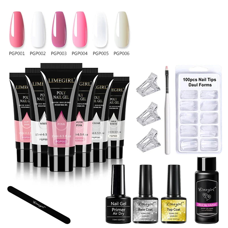 limegirl 15ml Extension Nail Gel Set 6W LED Lamp Full Manicure Set Finger Extend Mold Nail Kit All For Quick Extension Tool Kit Blushimmer
