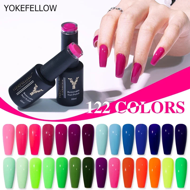 YOKEFELLOW 2022 New Color 10ML Nail Gel Polish Semi Permanent Gel Varnish Base Top Coat 122 Soak Off Colors Organic Nail Varnish Blushimmer