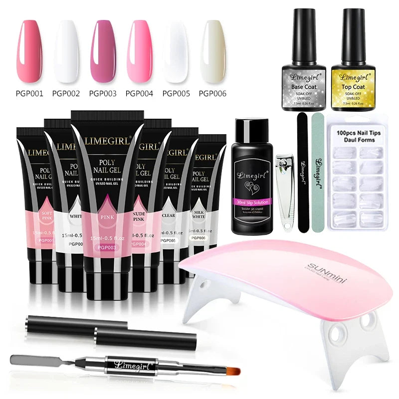 limegirl 15ml Extension Nail Gel Set 6W LED Lamp Full Manicure Set Finger Extend Mold Nail Kit All For Quick Extension Tool Kit Blushimmer