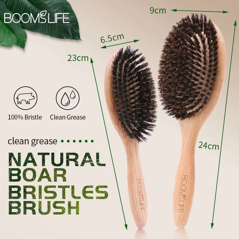 BOOMSLIFE Boar Bristle Hair Brush Women Combs for Hair Wood HairBrush Detangle Straightener Brush Hair Comb Barber Accessories Silcy Skin