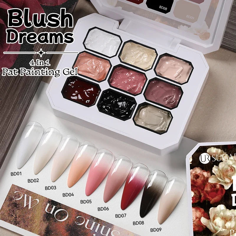 UR SUGAR 9 Colors Gradient Painting Gel Nail Art Gradient Color DIY Design Gel 4 In 1 Used For Gradient Nail Stamping Pattern Blushimmer