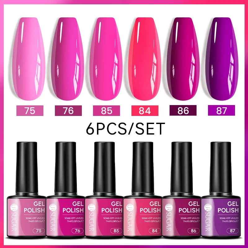UR SUGAR 7ml All Season Gel Nail Polish Set Nude Pink Red Glitter Semi Permanent UV Gel Kits All For Manicure Soak Off Vernis Blushimmer
