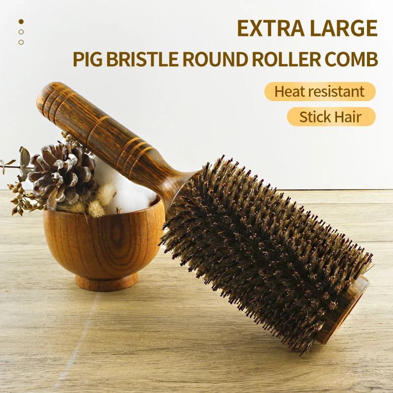 Professional Boar Bristle Round Hair Brush for Women and Men Hair Styling Comb Salon Hairdressing Hairdresser Wood Round Brush WTN Essentials