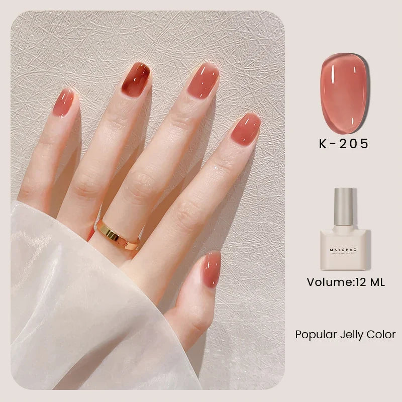 MAYCHAO 12ml Jelly Gel Nail Polish Semi Permanent Top Coat Soak Off UV LED Gel Art Nail Varnish Manicure Long Lasting Nail Gel Blushimmer