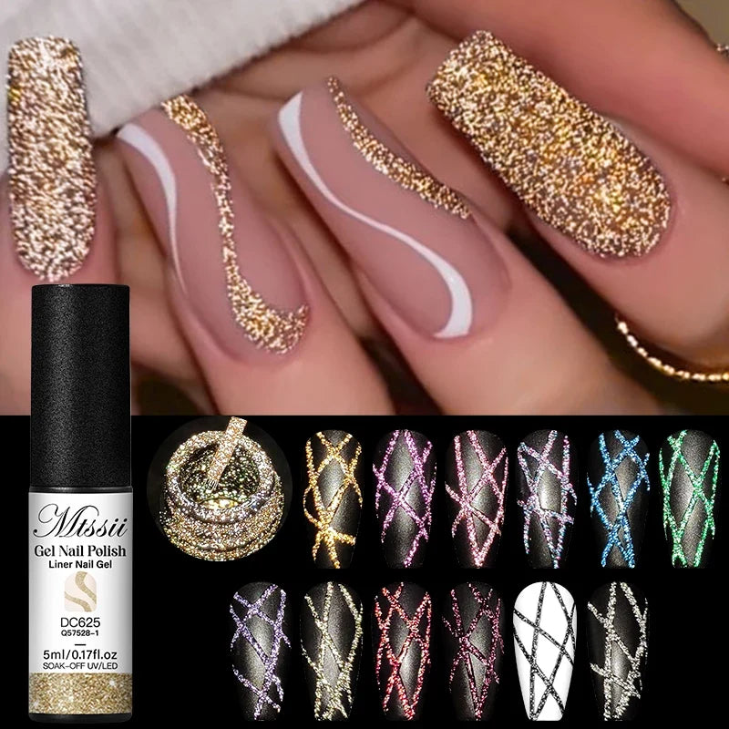 2/4/6pcs Reflective Glitter Liner Gel Nail Polish Set Pull Line Graffiti Painting Stripe DIY French Nails Design Painting Gel Blushimmer