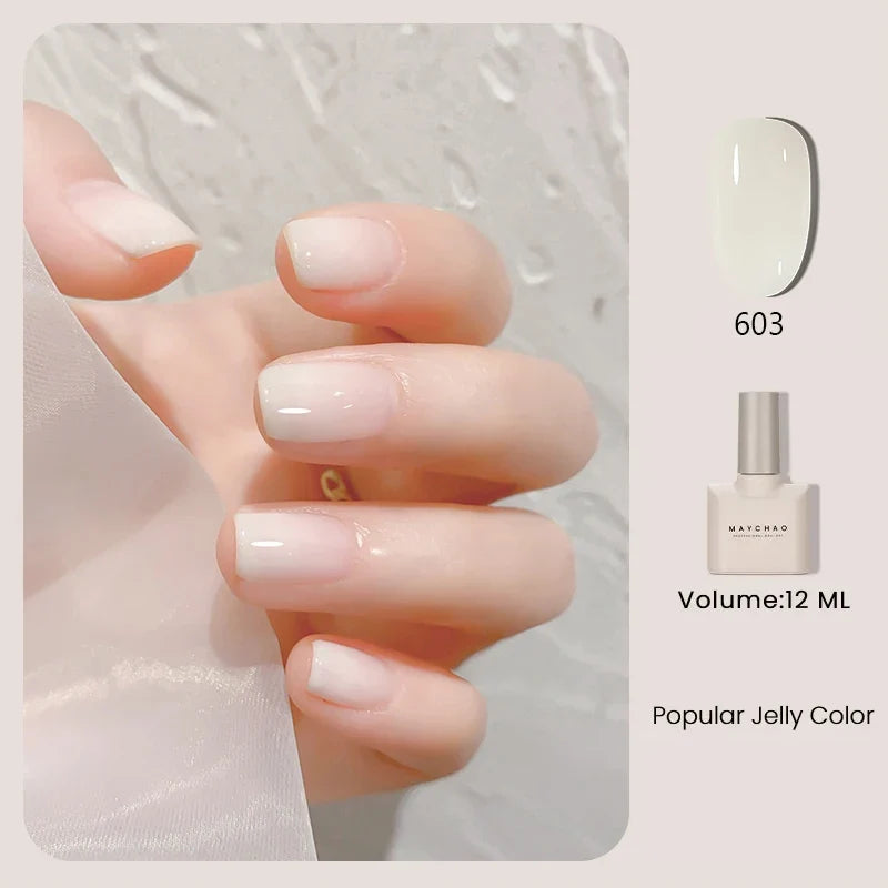 MAYCHAO 12ml Jelly Gel Nail Polish Semi Permanent Top Coat Soak Off UV LED Gel Art Nail Varnish Manicure Long Lasting Nail Gel Blushimmer
