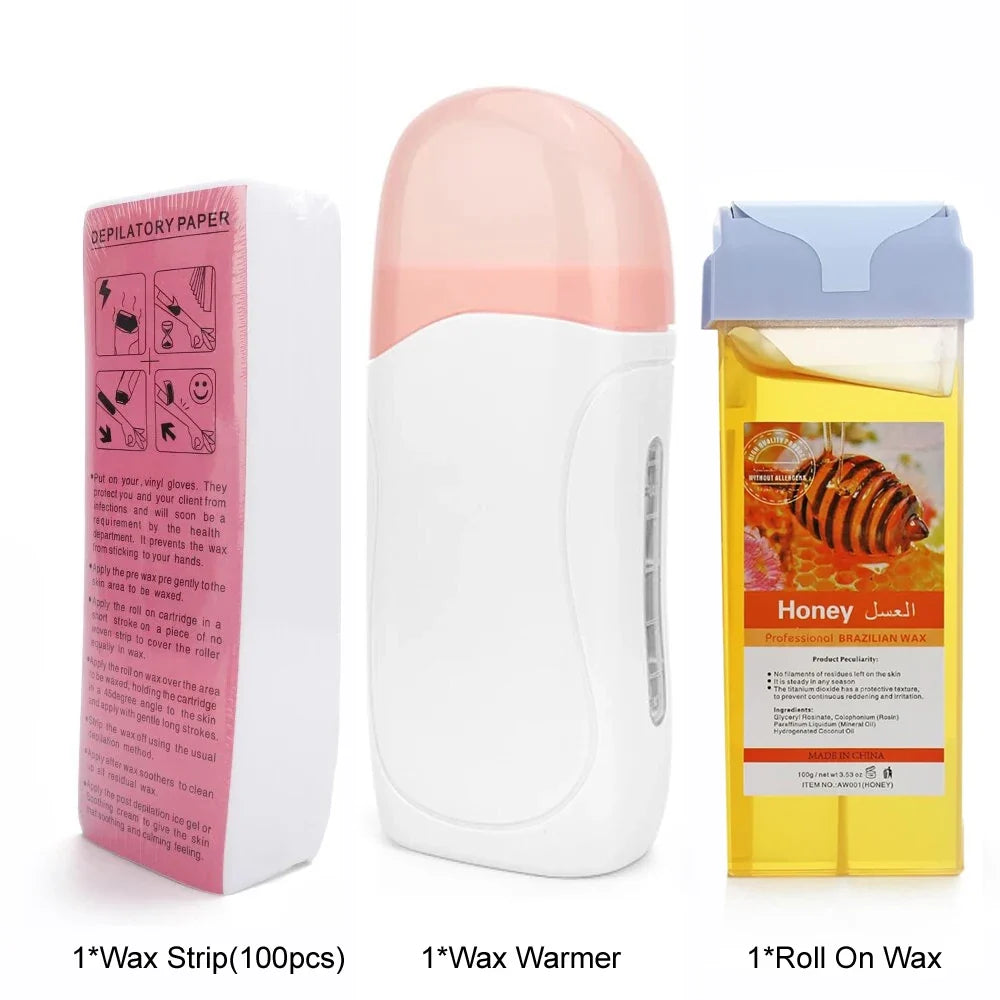 Roll On Waxing Kit With Wax Cartridges And Wax Strips 3 In 1 Soft Wax Heater Kit Hair Removal Wax Wax Paper Waxing Kits Warmer Noventix