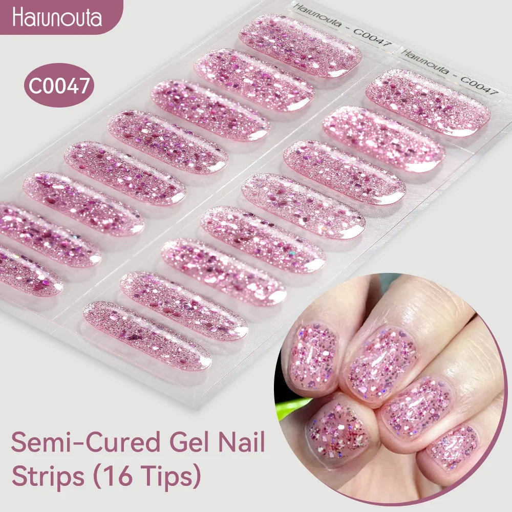 Gradient Auroras Semi Cured Gel Nail Strips Sparkly Shinning DIY Gel Polish Stickers for Nails Works with UV/LED Nail Lamps Blushimmer