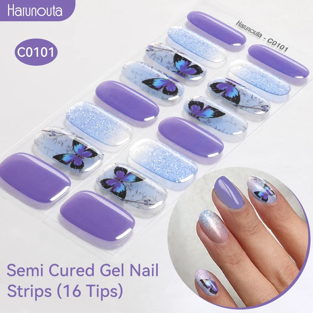 Gradient Auroras Semi Cured Gel Nail Strips Sparkly Shinning DIY Gel Polish Stickers for Nails Works with UV/LED Nail Lamps Blushimmer