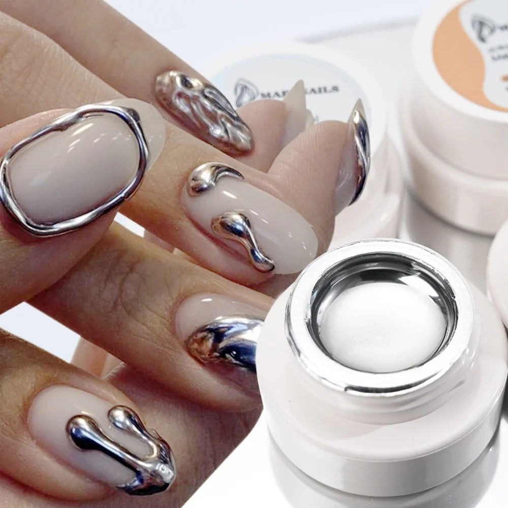 MingLee Silver Metal Gel Metallic Nail Polish Chrome 3D Metal Painted Gel Polish 5ml Liquid Mirror Effect Glossy Shine Manicure Blushimmer