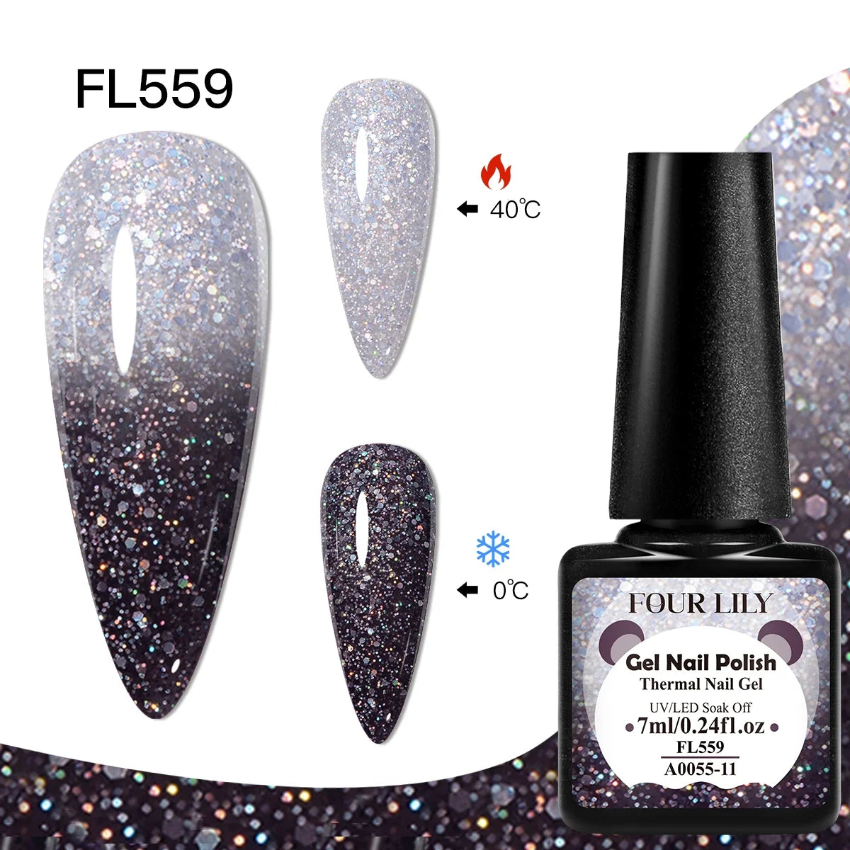 FOUR LILY 7ml Thermal Nail Gel Polish 3 Colors Changing Semi Permanent Soak Off UV/LED Nail Supplies Gel for Manicure Design Blushimmer