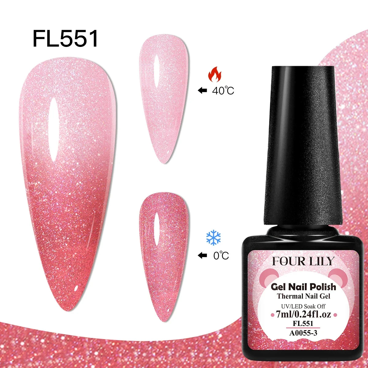 FOUR LILY 7ml Thermal Nail Gel Polish 3 Colors Changing Semi Permanent Soak Off UV/LED Nail Supplies Gel for Manicure Design Blushimmer