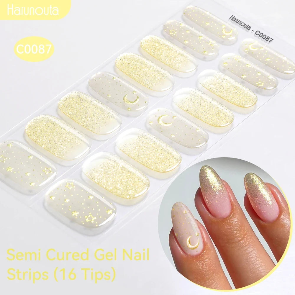 Gradient Auroras Semi Cured Gel Nail Strips Sparkly Shinning DIY Gel Polish Stickers for Nails Works with UV/LED Nail Lamps Blushimmer