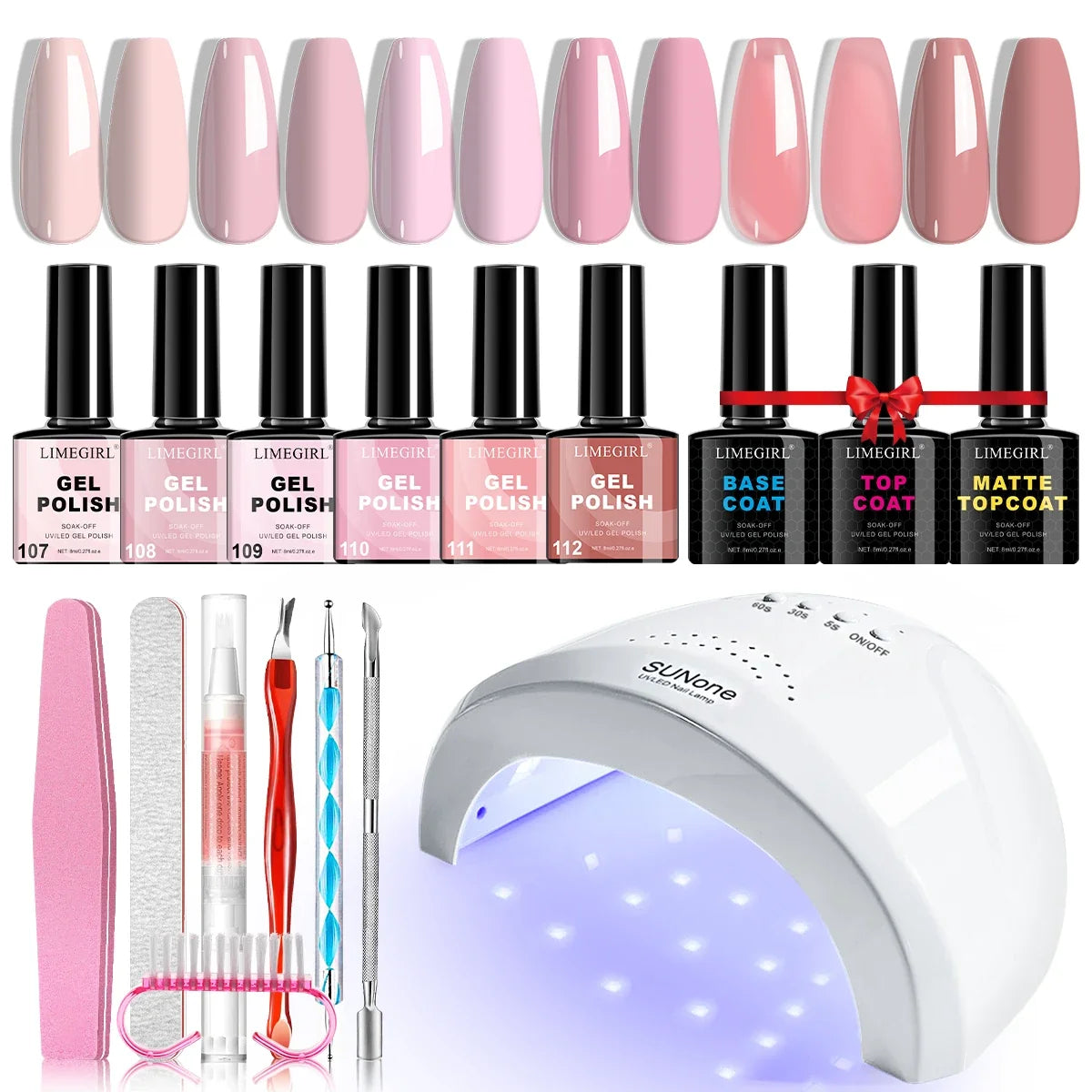 LIMEGIRL Gel Nail Polish Set UV LED Nail Light Gel Nail Kit Semi-Permanent Gel Varn Professional Nail Polishing Art Tool Set Blushimmer