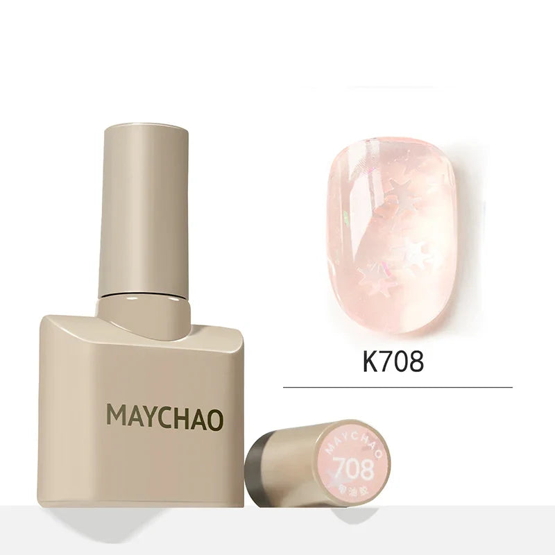 MAYCHAO 12ml Jelly Gel Nail Polish Semi Permanent Top Coat Soak Off UV LED Gel Art Nail Varnish Manicure Long Lasting Nail Gel Blushimmer