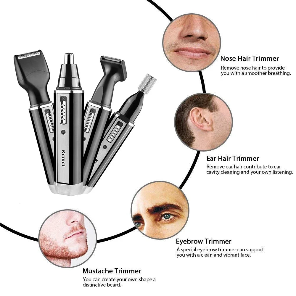 Kemei 4 in 1 trimmer for men Electric Nose and ear trimmer Rechargeable Trimmer For Hair Beard Nose And Ear Cleaner Grooming Set Noventix