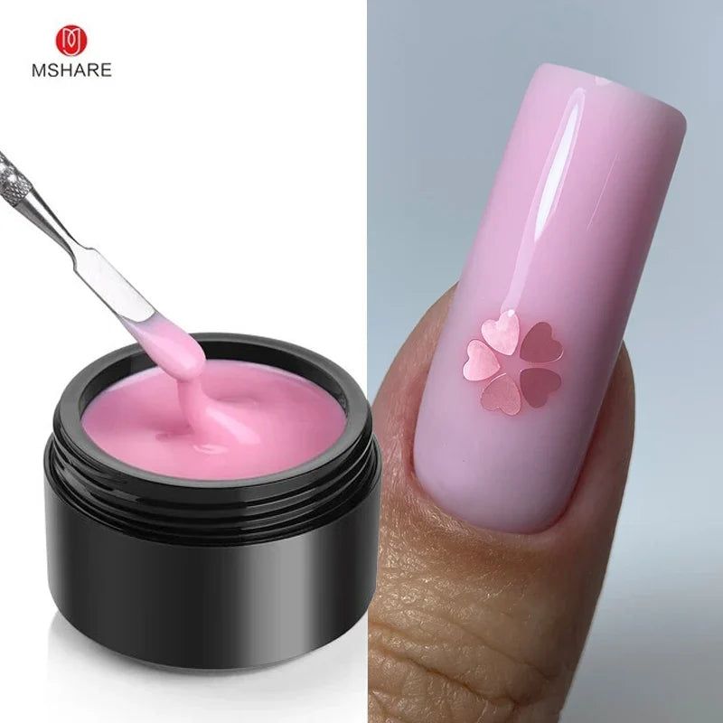 MSHARE 50ml Natural Nails Gel Builder Nalil Tpo Free Self Leveling Gel for Nail Extension Construction Pink Shade UV Led Gel Blushimmer