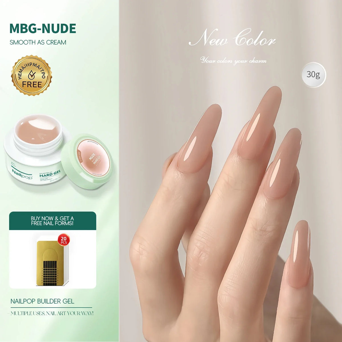 Nailpop 30g HEMA-FREE Builder Gel Milky Smooth UV Nail Gel for Extension Long Lasting Hard Gel Nail Strengthen Nail Art Design Blushimmer