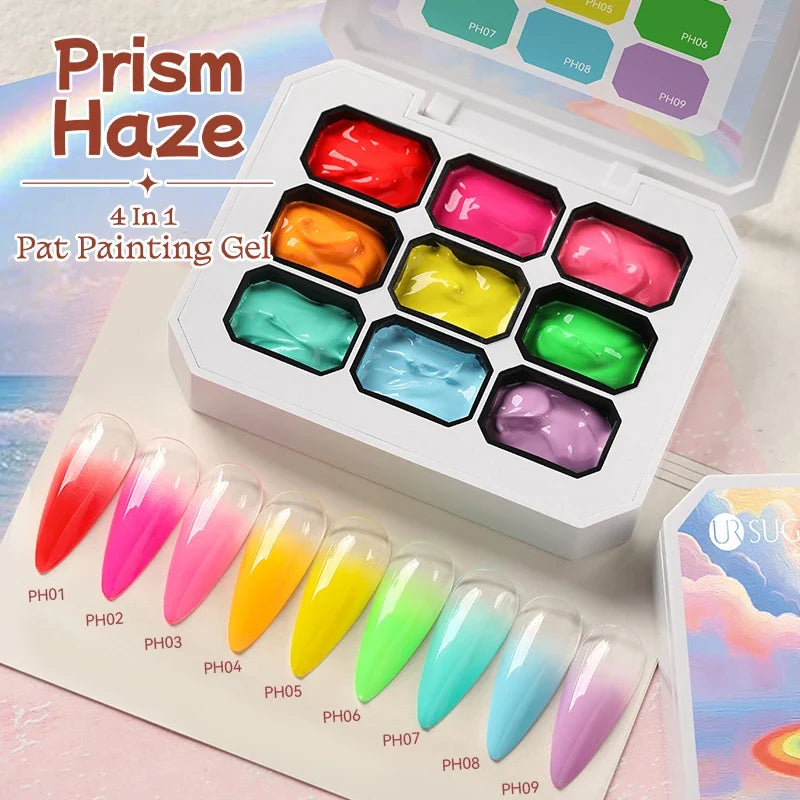 UR SUGAR 9 Colors Gradient Painting Gel Nail Art Gradient Color DIY Design Gel 4 In 1 Used For Gradient Nail Stamping Pattern Blushimmer